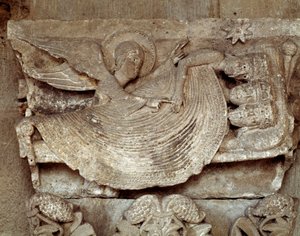 The Magi asleep with an angel awaking them and pointing towards the star of Bethlehem (carved capital) by Romanesque