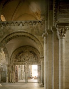 View of the nartex and central eardrum representing the mission of the apostles. Basilica of Santa Maria Magdalene (1096-1106), Vezelay, Yonne by Romanesque