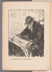 Man on a Chair Looking at a Portfolio of Prints
