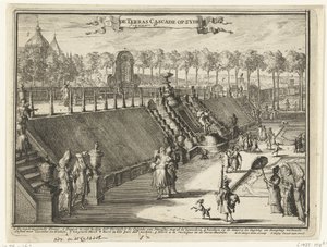 Side View of a Terrace Waterfall in the Park of Het Loo Palace