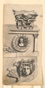 Designs for a Capital, Sarcophagus, and Relief by Romolo Achille Liverani