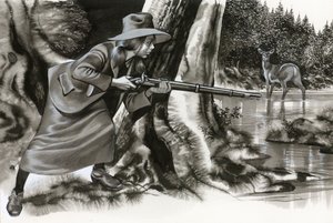 Annie Oakley Shooting a Buck by Ron Embleton