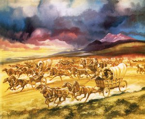Settlers on a land race into Indian territory