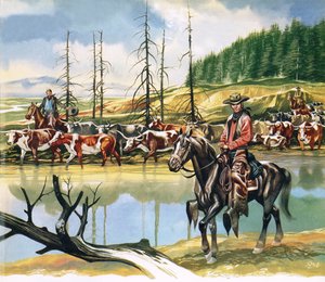 Texan Cowboys Driving Cattle North