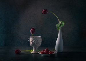 Moody Tulips And Strawberries
