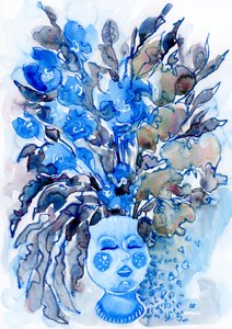 Whimsical Blue Floral Head by Rosana Laiz Blursbyai