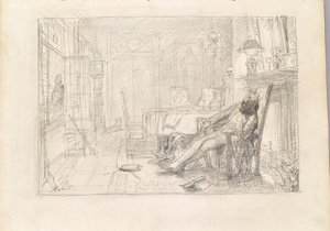 Man in Armchair and Death at the Door by Rudolf Hausleithner