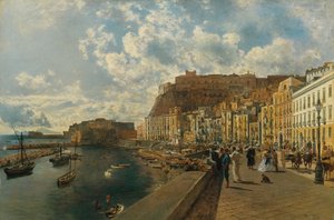 On the Beach of Santa Lucia in Naples by Rudolf von Alt