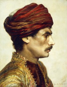 Profile Portrait of a Man in a Red Turban by Rudolphe Ernst