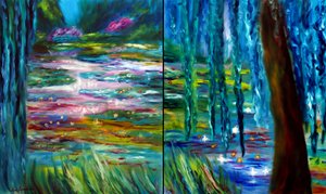 Monet Japanese Garden in Giverny diptych, 2024