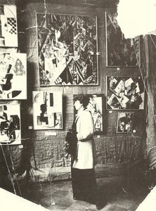 Alexandra Ekster in Front of Udaltsova’s Paintings at the Exhibition The Store, Moscow by Russian Photographer