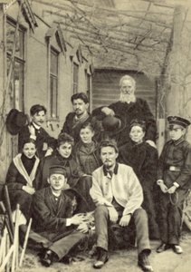 Anton Chekhov with Relatives and Friends in the Courtyard of His House on Sadovaya-Kudrinskaya Street, Moscow, Spring 1890 by Russian Photographer