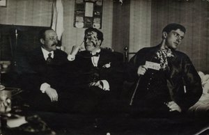Vladimir Mayakovsky (right) with David Burlyuk (center) and Andrei Shemshurin, 1914, Moscow by Russian Photographer