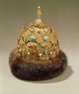 Crown of Karan, engraved gold set with jewels, fur trimming, niello and openwork, mid 16th century