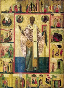 Saint Nicholas of Zaraisk with Scenes from His Life by Russian icon.