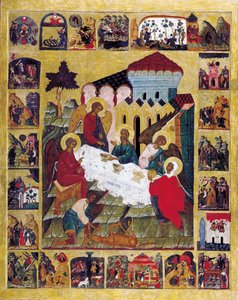 The Old Testament Trinity with Scenes from Genesis, c1580 by Russian icon.