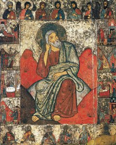 The Prophet Elijah in the Wilderness with Scenes from His Life and Deesis by Russian icon.