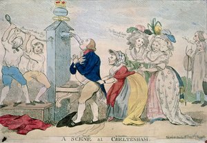 A Scene at Cheltenham. Satirical Cartoon, pub. 1788 by S.W. Fores