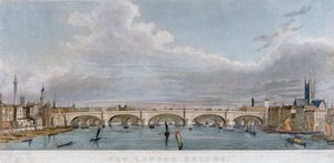 View of London Bridge from the west with boats on the River Thames by S Rogers