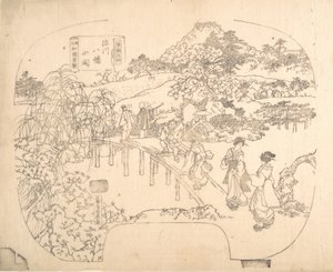 Proof Line-Block Print for Fan by Sadahide Utagawa