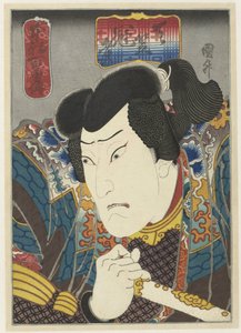 Ôkawa Hashizô I as Tenjiku Kanja (series title: Hundred Stories of Bravery in Our Country) by Sadamasu (II) , Utagawa (attributed to)