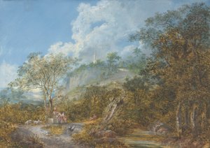 Arcadian Landscape with an Obelisk by Salomon Gessner
