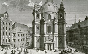 View of the Peterskirche, Vienna, engraved by Johann Bernard Hattinger by Salomon Kleiner