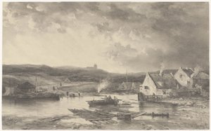 River Landscape with Some Houses and a Watermill by Salomon Leonardus Verveer