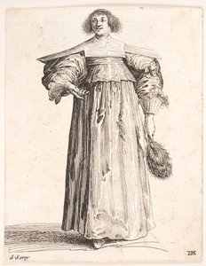 Woman Seen from the Front. Holds Feather Fan in Left Hand and Gestures with Right by Salomon Savery