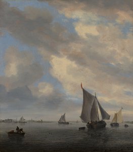 View of a Lake with Sailing Ships by Salomon van Ruysdael