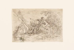 Shepherd and Two Children in a Landscape by Salvator Rosa
