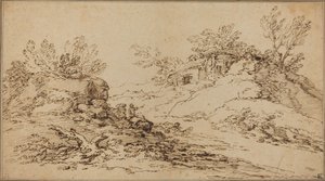 Rocky Landscape with a Rustic House by Salvator Rosa