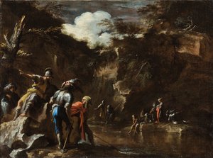 Scene from Greek history: Thales causing the river to flow on both sides of the Lydian army by Salvator Rosa