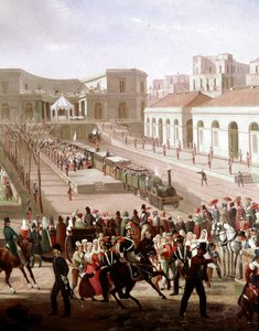 Inauguration of the railway line between Naples and Portici in 1839 in the presence of King Ferdinand II (detail)