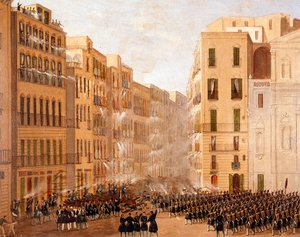 The Bourbon army reacted against the insurrections in Naples in May 1848 (detail)