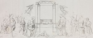 Fontignano Nativity, Adoration of Shepherds (lithograph by Salvatore Puglia after painting by Pietro Perugino from Poliorama Pittoresco, n 42, May 24) by Salvatore Puglia