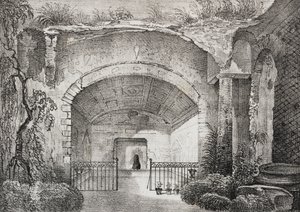Hall in ancient villa of Prince of Caposele in Formia, Lazio, Italy. Lithograph by Salvatore Puglia from Poliorama Pittoresco