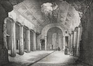 Hall in ancient villa of Prince of Caposele in Formia, Lazio, Italy. Lithograph by Salvatore Puglia from Poliorama Pittoresco by Salvatore Puglia