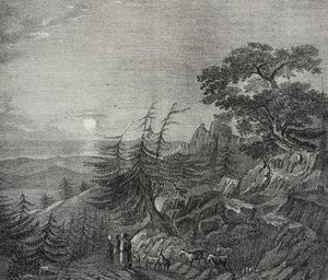 Landscape of Cedars forest on Mount Lebanon, near Beirut, Lebanon, lithograph by Salvatore Puglia from Poliorama Pittoresco, n 11, October 22 by Salvatore Puglia