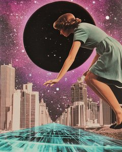 Woman Reaching Cosmic City by Samantha Hearn
