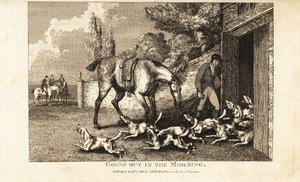 Huntsman opening the kennel door to let out the hounds before going hare hunting by Samuel (after) Howitt