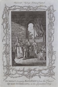 Dunstan dragging King Edwy from his Consort, Queen Ethelgiva on his Coronation Day by Samuel (after) Wale