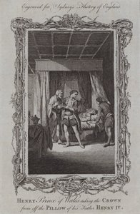 Henry Prince of Wales taking the Crown from off the Pillow of his Father Henry IV by Samuel (after) Wale