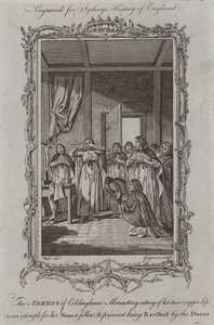 The Abbess of Coldingham Monastery cutting off her nose and upper lip as an example for her nuns to follow, to prevent being ravished by the Danes by Samuel (after) Wale