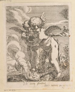 Two Putti Extinguishing Torches (Vis unita fortior) (Various Designs) (Opera Varia Historica, Poetica & Iconologica) by Samuel Bottschild