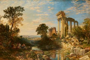 Italian Landscape With Figures By Ruins