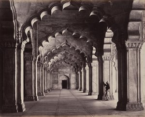 Agra. The Motee Hasjid in Pearl Mosque. View of the Entire Aisle by Samuel Bourne