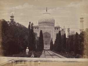Agra. View of the Taj Mahal in Front of Nootkan, Wife of Emperor Akbar, View from the River by Samuel Bourne