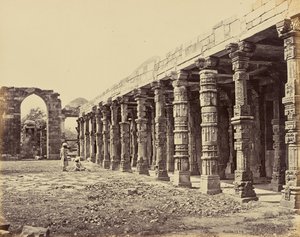 Delhi; Colonnade of Hindu Pillars, at the Qutub Minar, North Side by Samuel Bourne