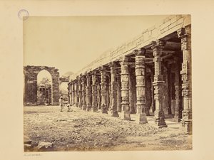 Delhi; Colonnade of Hindu Pillars, at the Qutub Minar, North Side by Samuel Bourne